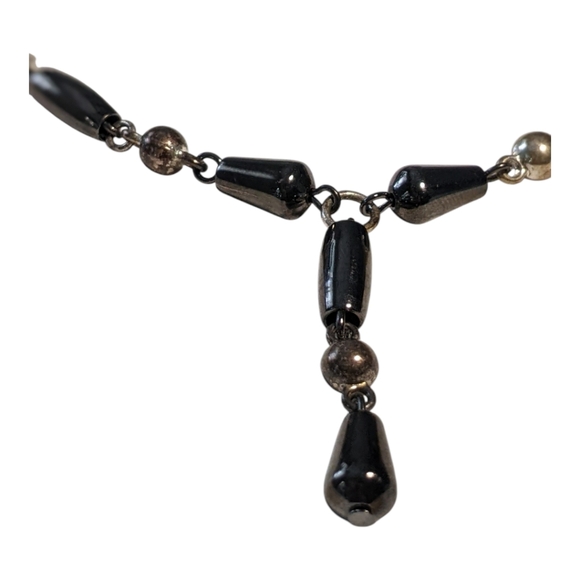 Vintage Premier Designs Drop Dangle Gunmetal Grey Beaded Necklace 10" Long - Picture 4 of 5